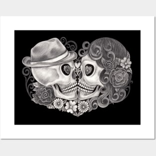 Sugar skull couple love day of the dead. Posters and Art